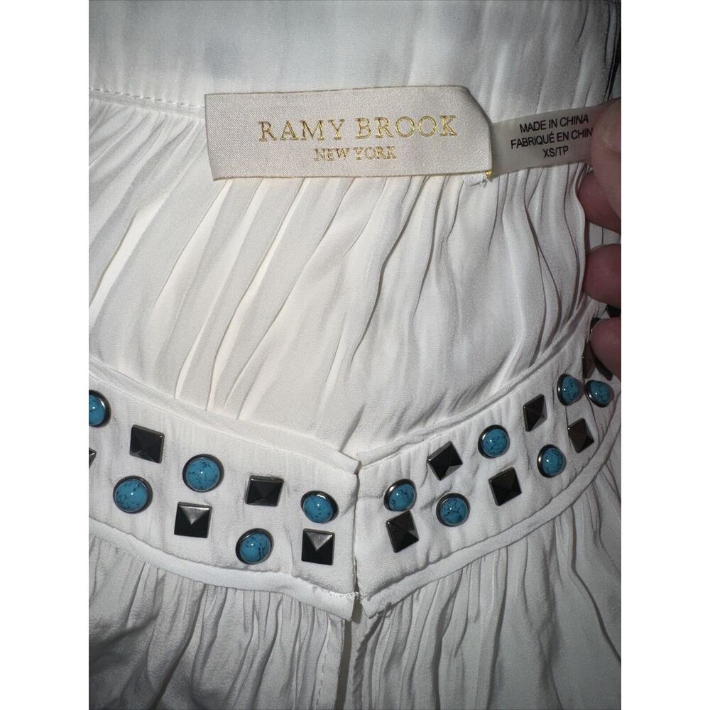 Ramy Brook Wyatt Turquoise Studded Detail Top Size XS Ivory Semi Sheer - Picture 6 of 6
